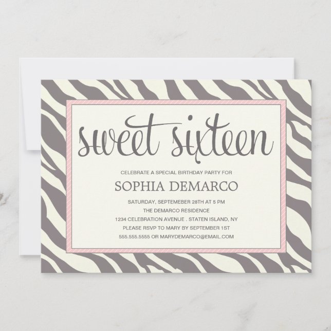 ZEBRA SWEET 16| INVITATION D'ANNIVERSAIRE (Devant)