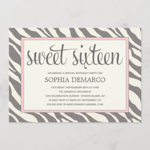 ZEBRA SWEET 16 INVITATION D'ANNIVERSAIRE