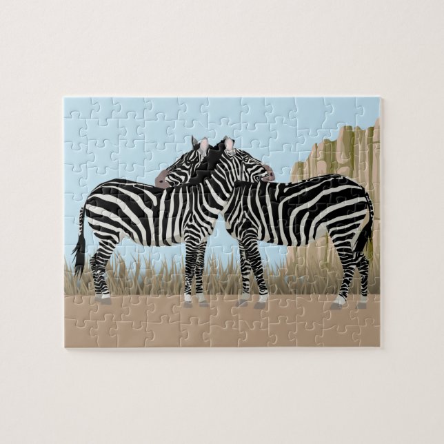Zebras Grooming sur Serengeti Jigsaw Puzzle (Horizontal)