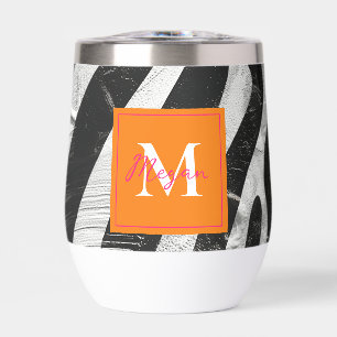 Zèbre Artistique Gris Orange & Monogramme Rose Cha