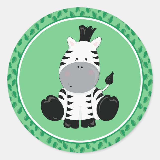Zèbre | Bébé Safari Animaux Sticker rond (Devant)