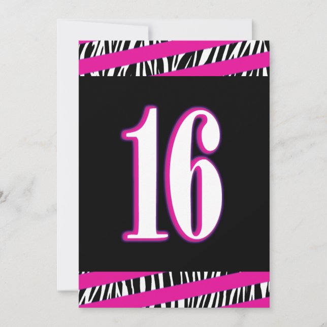 Zèbre et rose sucré 16 Anniversaire Invitation (Devant)