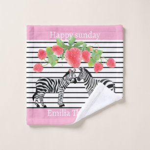 Zèbre joli personnalisé debout avec fraise rose