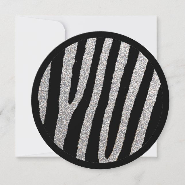 Zèbre noir argent doux invitations 16 cercles (Devant)