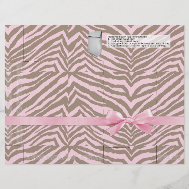 Zèbre rose/Brown avec Bow ruban, Favoriser les pag (Devant)