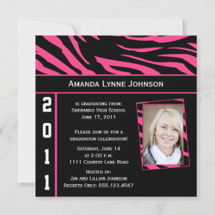Zèbre rose et noir Imprimer Graduation Invitation