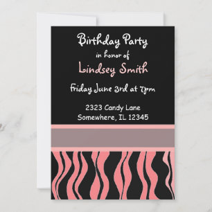 Zèbre rose et noir Imprimer Invitation d'anniversa
