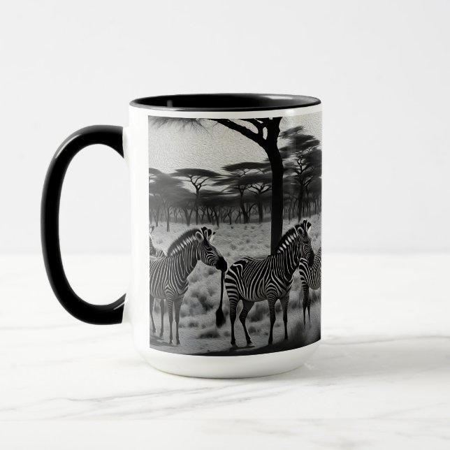 Zèbres En Afrique Peinture À L'Huile, Mug De Café (Gauche)