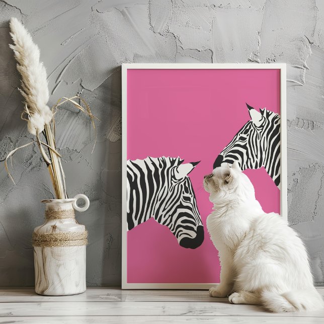 Zèbres sur Impression d'art animalière rose et BCB (Créateur téléchargé)