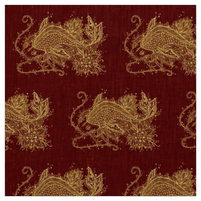 Zen d'or Koi sur le tissu rouge (Échantillon)
