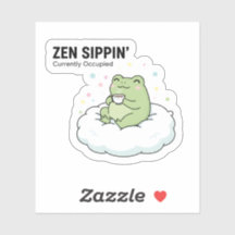Zen Frog Tea Sticker – Chill Cute Cloud Animal
