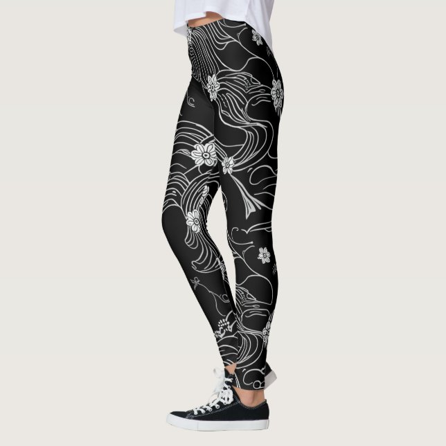 Zen Ink Flow Leggings Noir et Blanc  (Gauche)