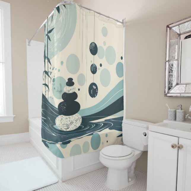 Zen japonais dans rideau de douche vert (En situation)