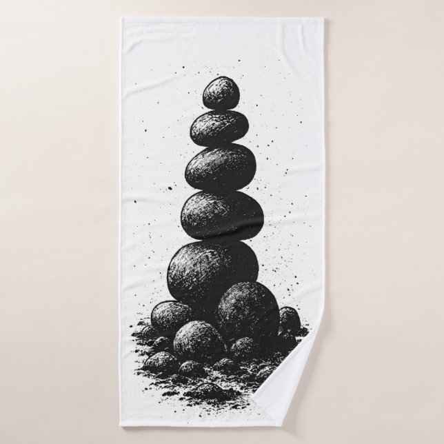 Zen Stone Cairn – Minimalist Ritual Invitation (Serviette de bain)