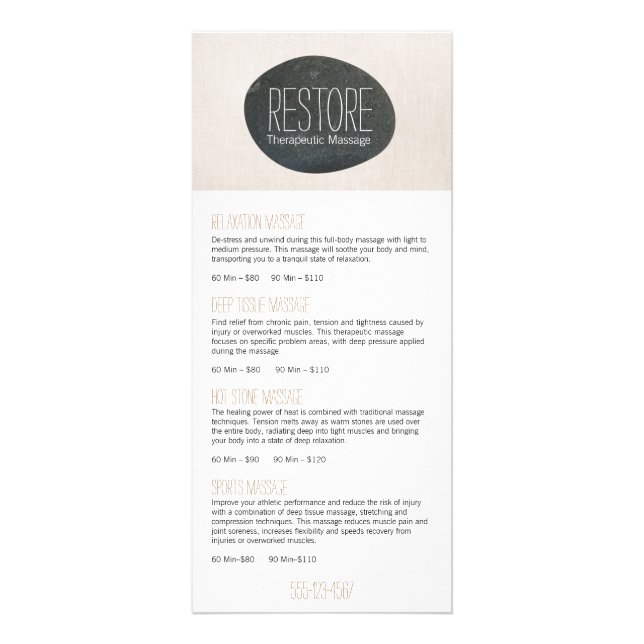 Zen Stone Massage Therapist Service Menu Spa (Devant)
