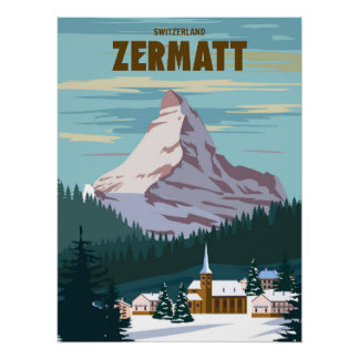 Zermatt poster de la station de ski, rétro, Alpes
