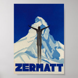 Zermatt Suisse Matterhorn Poster de ski Vintage