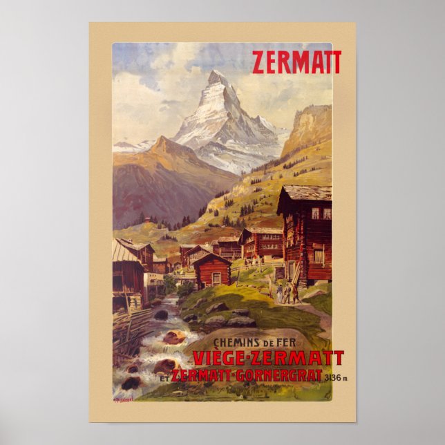 Zermatt Suisse Poster vintage 1900 (Devant)