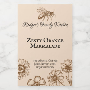 Zesty Orange Marmalade Floral Honey Bee Étiquette 