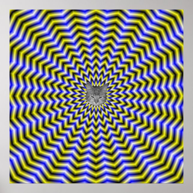 Zigzag bleu et jaune Ondes Poster + chat (Devant)