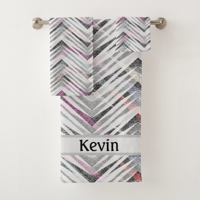 Zigzag, géométrique, gris, lilas, rose, noir, band (En situation)