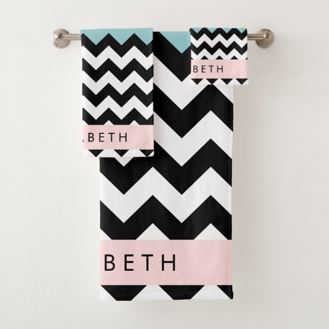 Zigzag noir et blanc, Chevron, Bleu, Votre nom (En situation)