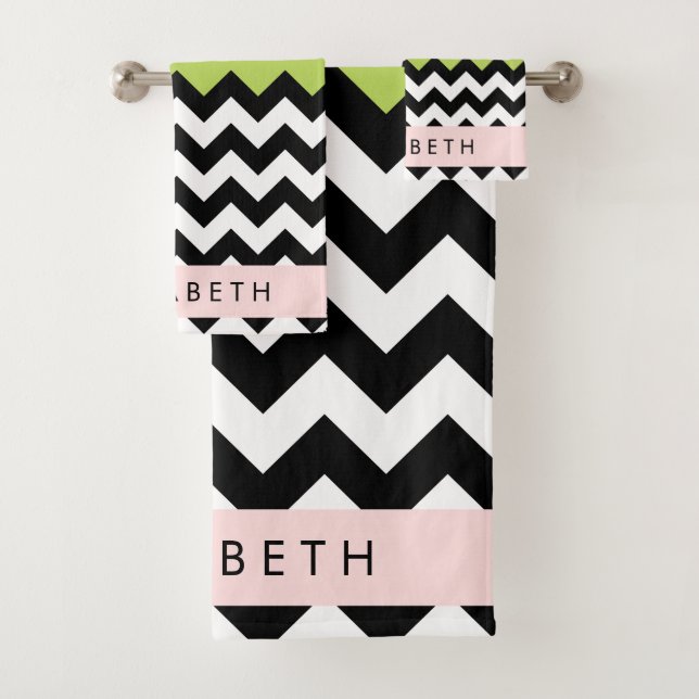 Zigzag noir et blanc, Chevron, Vert, Votre nom (En situation)