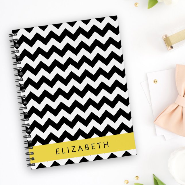 Zigzag noir et blanc, Motif Chevron, Votre nom (Créateur téléchargé)