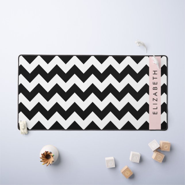Zigzag noir et blanc, Motif Chevron, Votre nom (Tableau pour enfants)