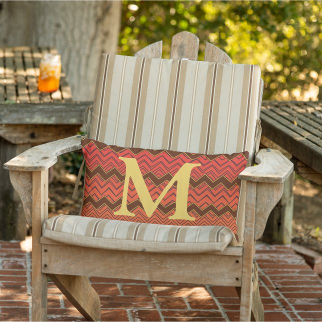 Zigzag Orange Jaune Rouge & Brown Coussin Monogram (Chaise)