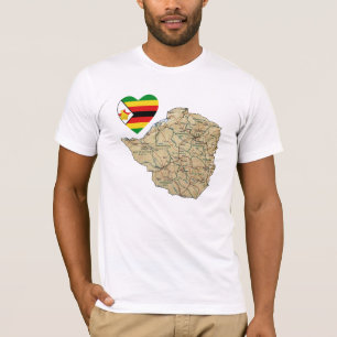 Zimbabwe Drapeau Coeur et carte T-shirt