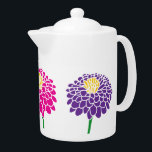 Zinnia fleur dessin porcelaine<br><div class="desc">Zinnia fleur dessin de la théière en porcelaine avec couvercle. Design floral tendance avec des couleurs personnalisées. Couleurs rose rouge et violet.</div>