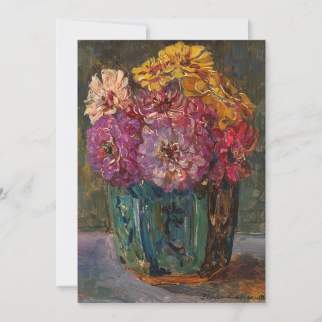 Zinnias dans un pot vert | Floris Verster (Devant)
