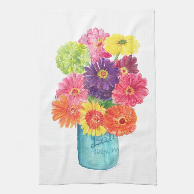 Zinnias en serviette de cuisine de mise en boîte (Vertical)