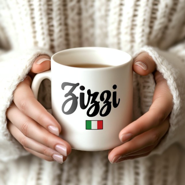 Zizzi Italian Flag Mug (Woman's Hands holding Zizzi Italian Flag Mug. Affectionate nickname for Aunt or Uncle.)