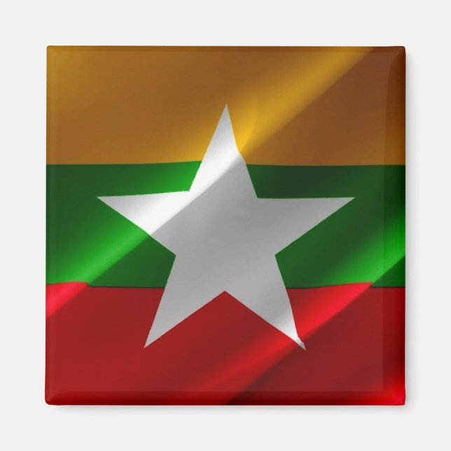 zMM002 agitant le DRAPEAU birman Myanmar, Aimant f (Devant)