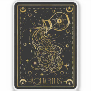 Zodiac Aquarius Astrologie Sticker noir & or