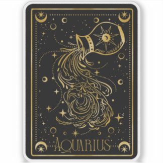Zodiac Aquarius Astrologie Sticker noir & or