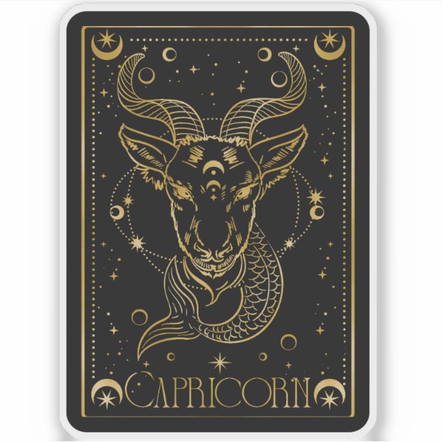 Zodiac Capricorne Astrologie Sticker noir et or (Devant)