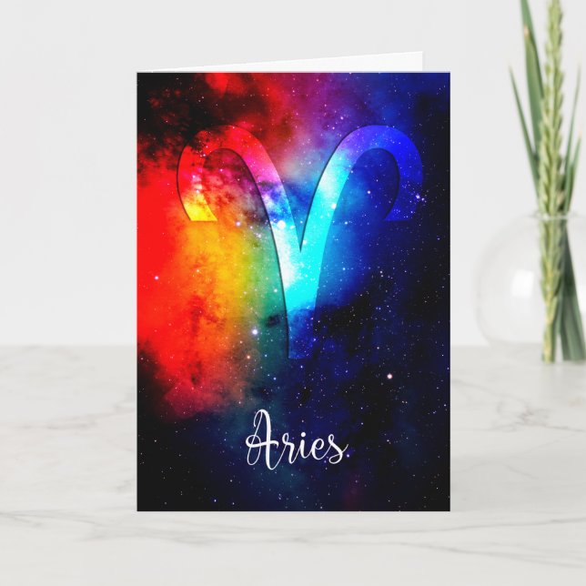 Zodiac : Carte Anniversaire Arc-en-ciel Aries (Devant)