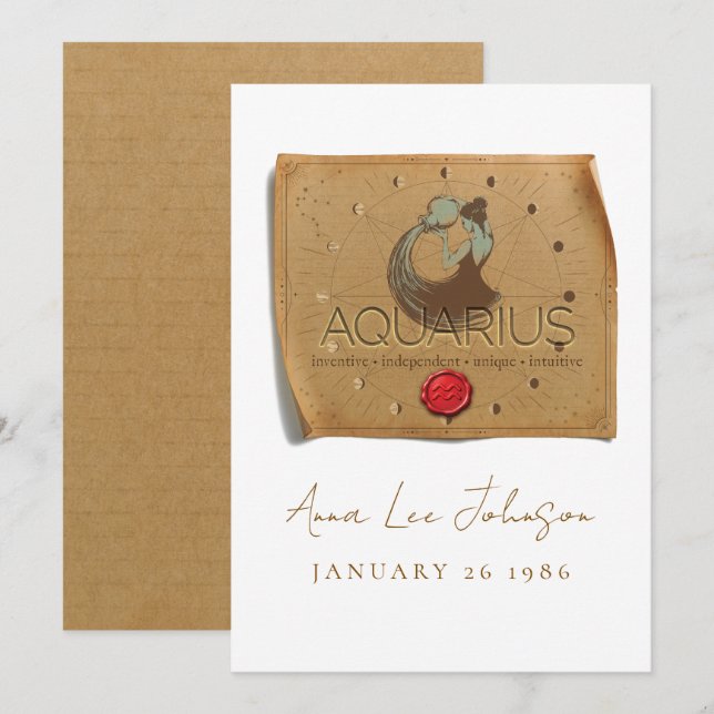 ZODIAQUE - Verseau - Carte de Bonne Anniversaire P (Devant / Derrière)