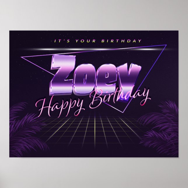 Zoey Nom Vorname lila retro Poster Geburtstag (Devant)