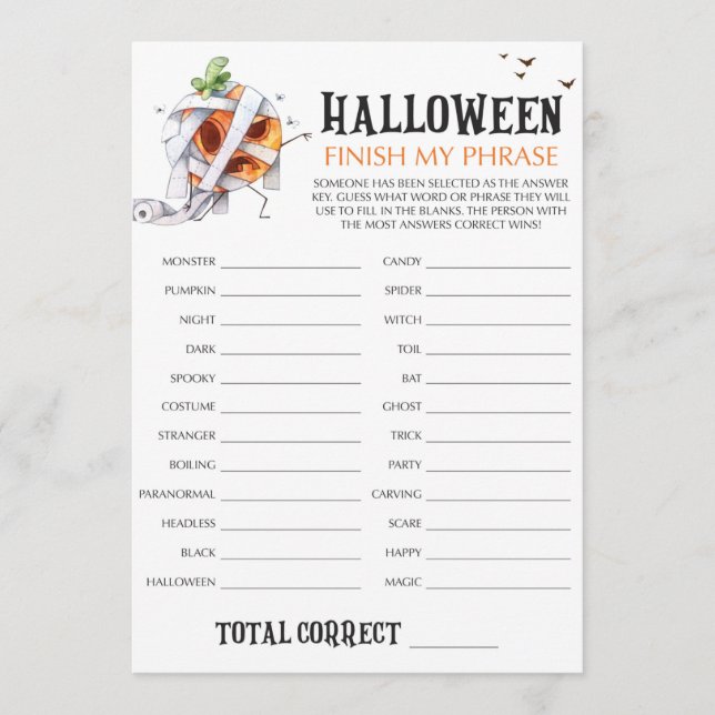 Zombi Citrouille Halloween Terminer Mon Jeu Phrase (Devant)