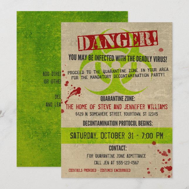 Zombie Biodanger Grunge Halloween Party Invitation (Devant / Derrière)