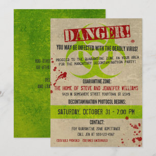 Zombie Biodanger Grunge Halloween Party Invitation