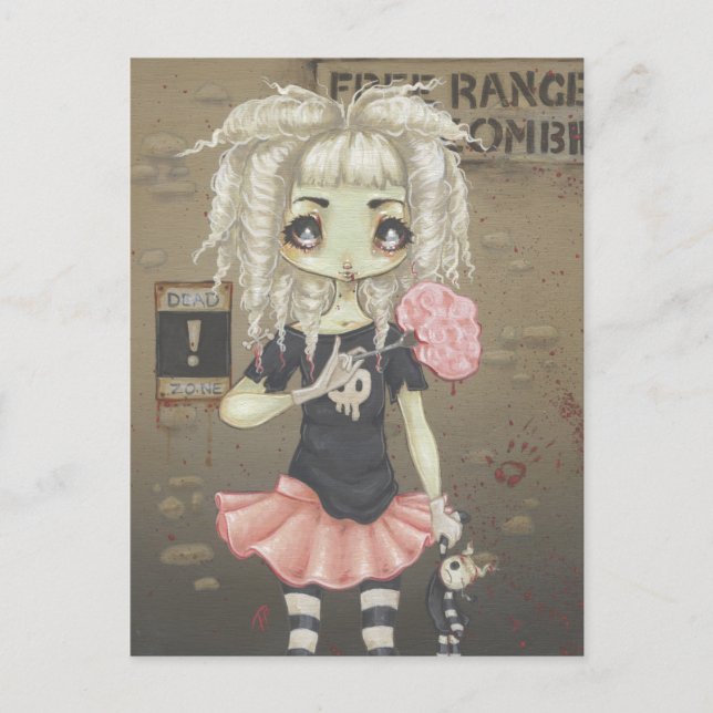 Zombie gosse fille mignonne carte postale undead g (Devant)