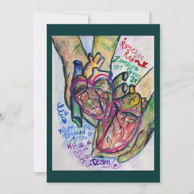 Zombie Love Poem Art Peinture Invitations (Devant)