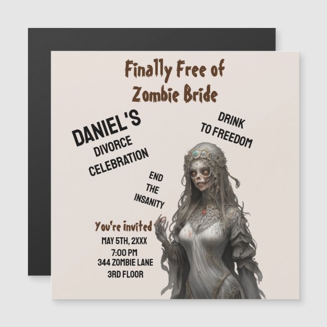 Zombie Mariée Divorce Parti Invitation Liberté Amu (Devant / Derrière)