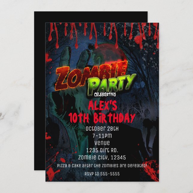 ZOMBIE PARTY Halloween Comic Party Invitations (Devant / Derrière)
