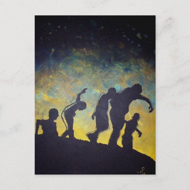 Zombie Procession silhouette horreur carte postale (Devant)